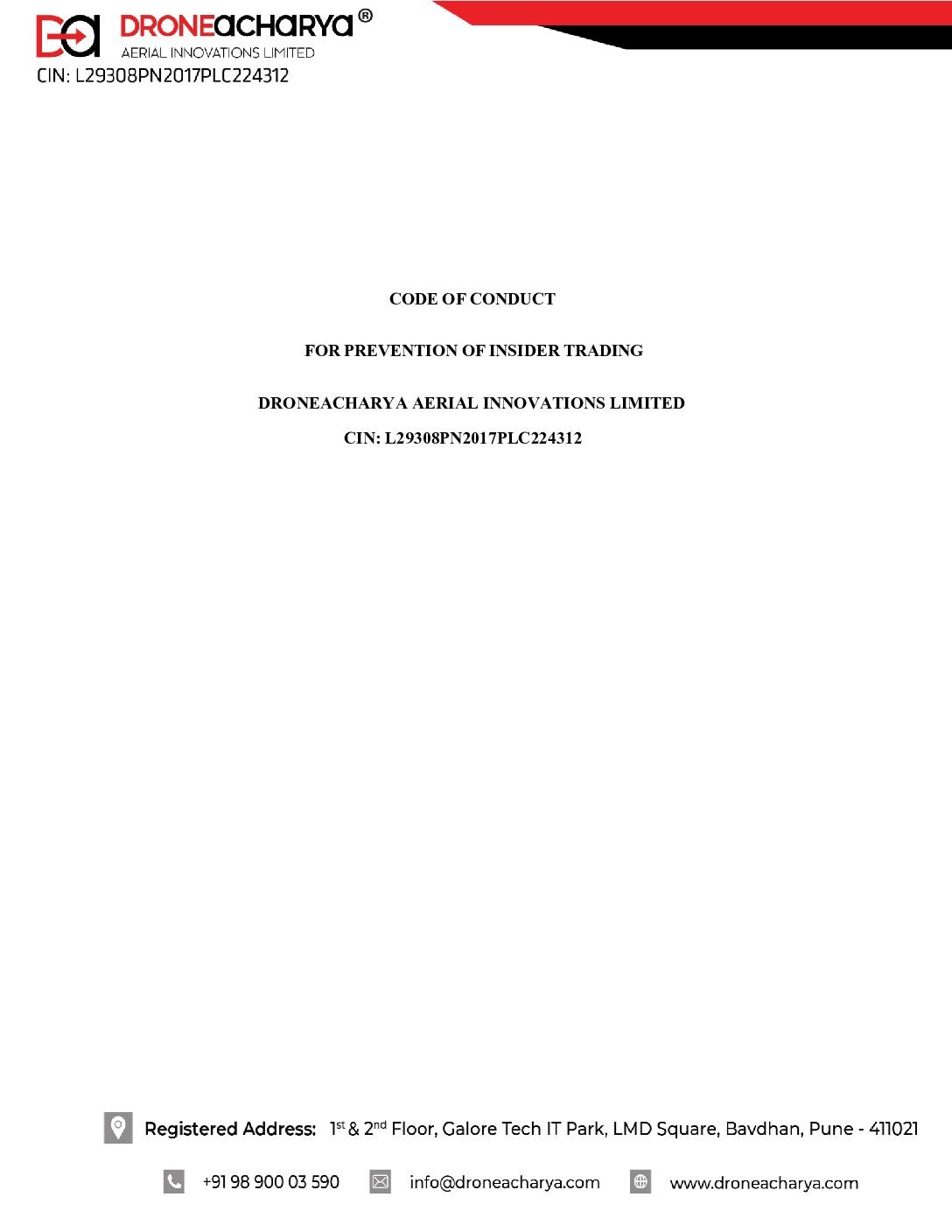 Code of Conduct for Prevention of Insider Training