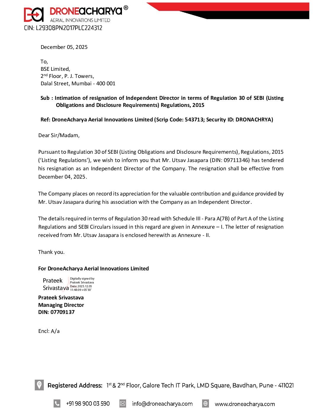 DA_ Mr. Utsav Jasapara Resignation Intimation