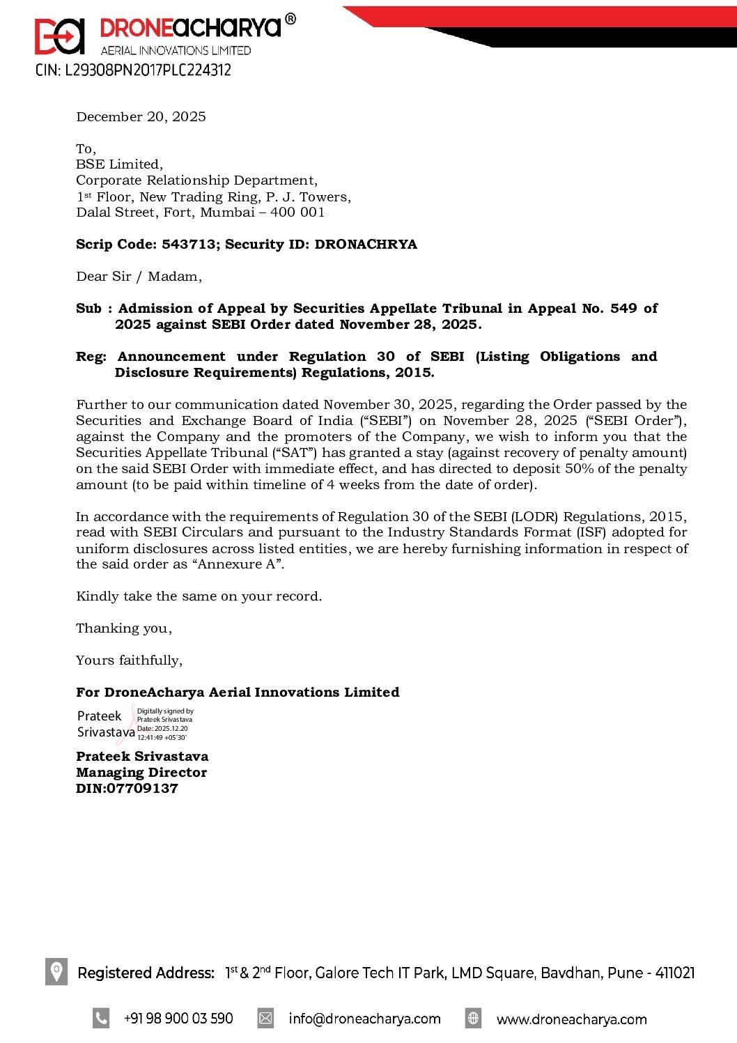 DA – Stay Order Intimation