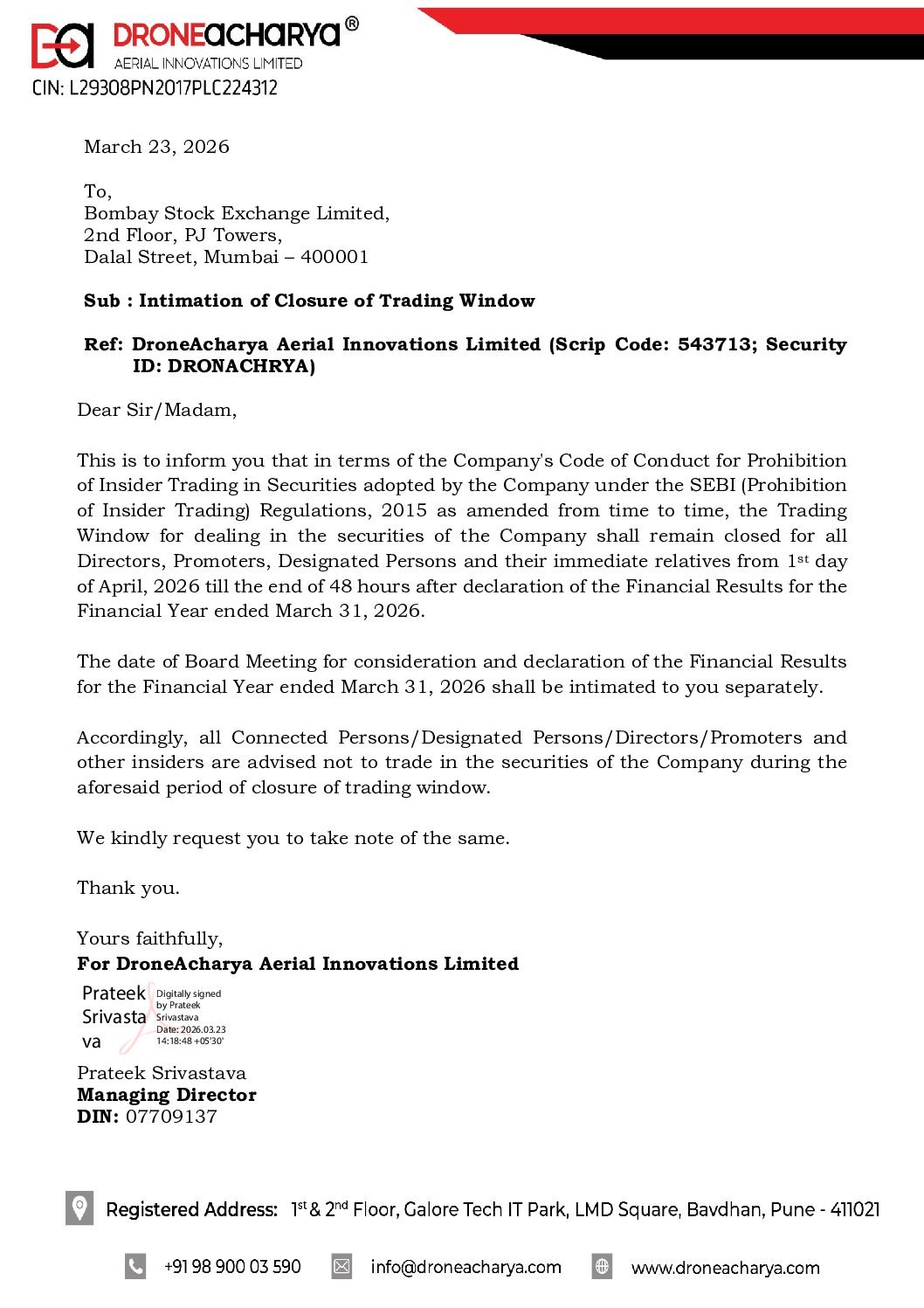 Closure of Trading Window – March 2026