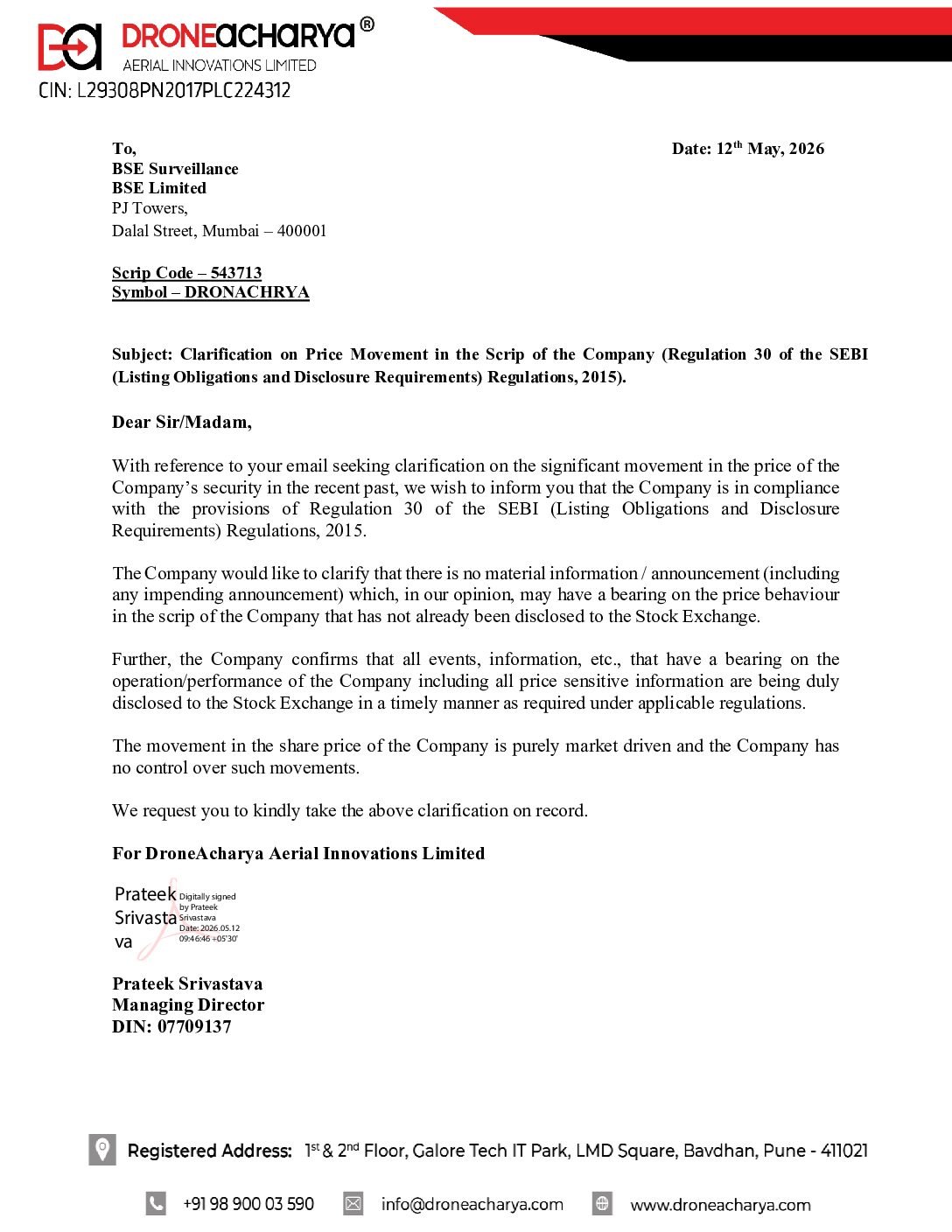 BSE Price Movement Clarification