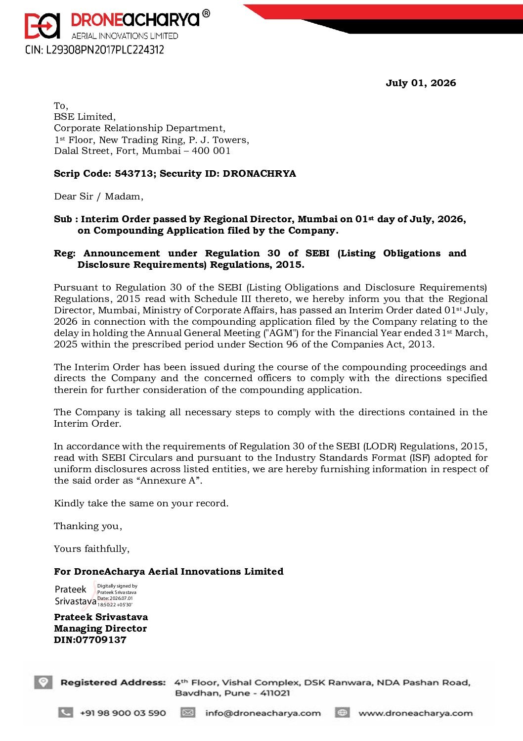 BSE Intimation RD Order_01.07.2026