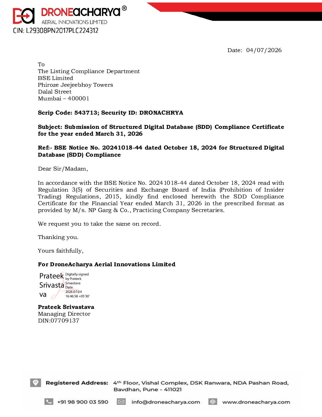 SDD Compliance Certificate FY 25-26