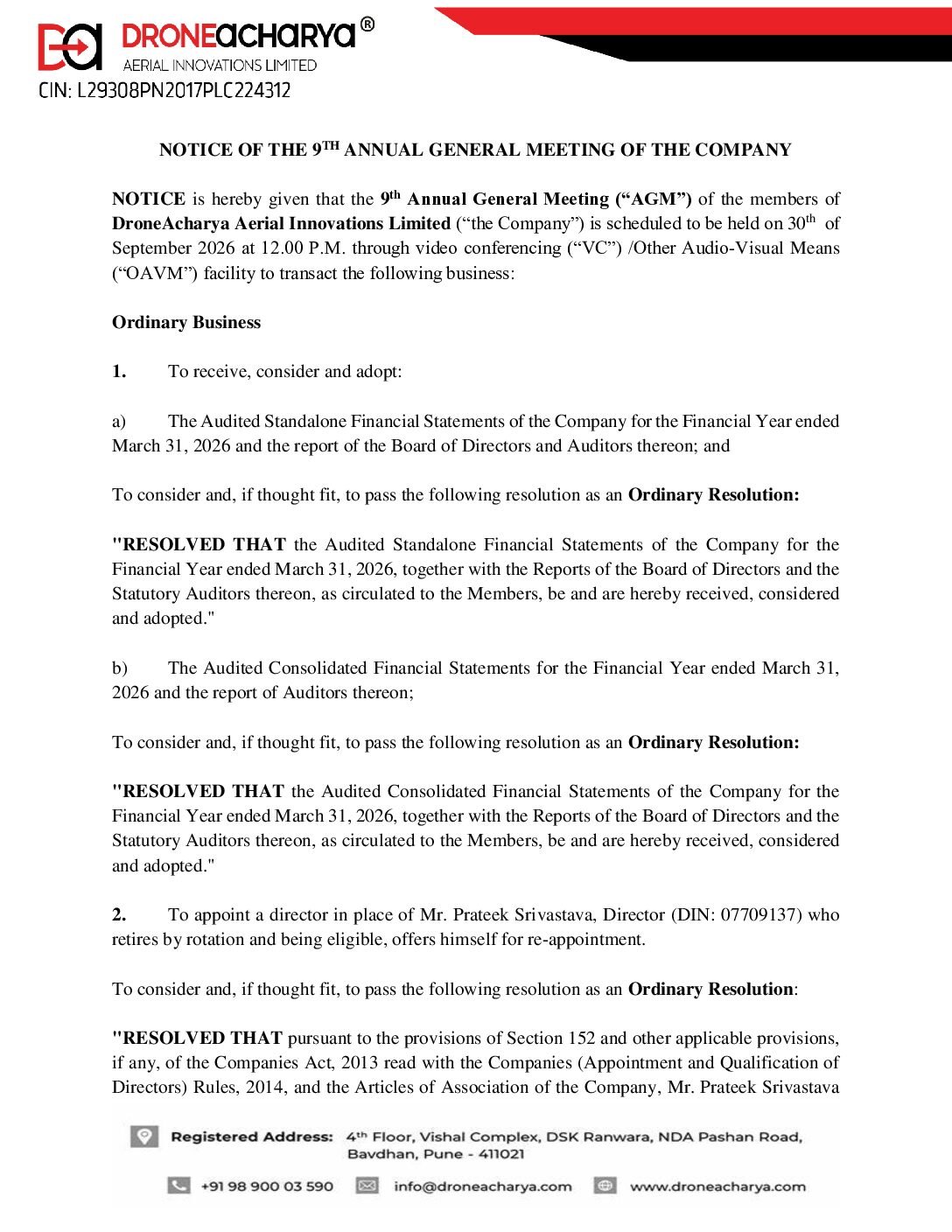 Notice of 9th AGM