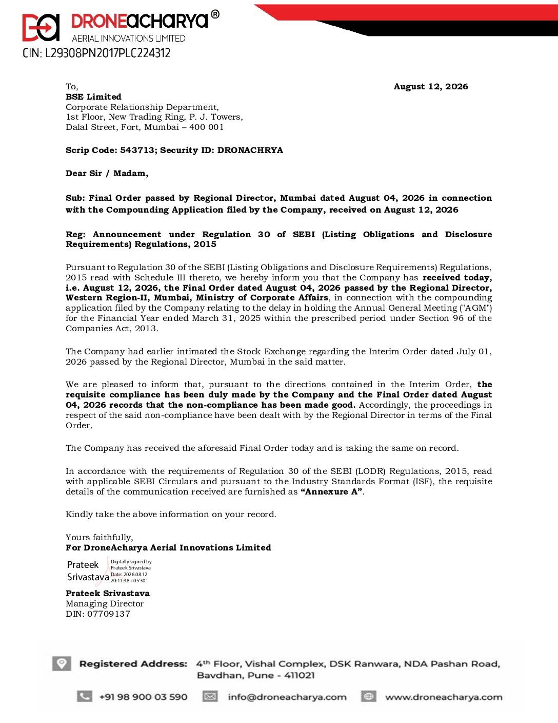 BSE Intimation RD Final Order 12.08.2026
