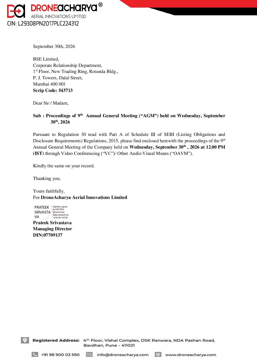 Proceedings of 9th Annual General Meeting